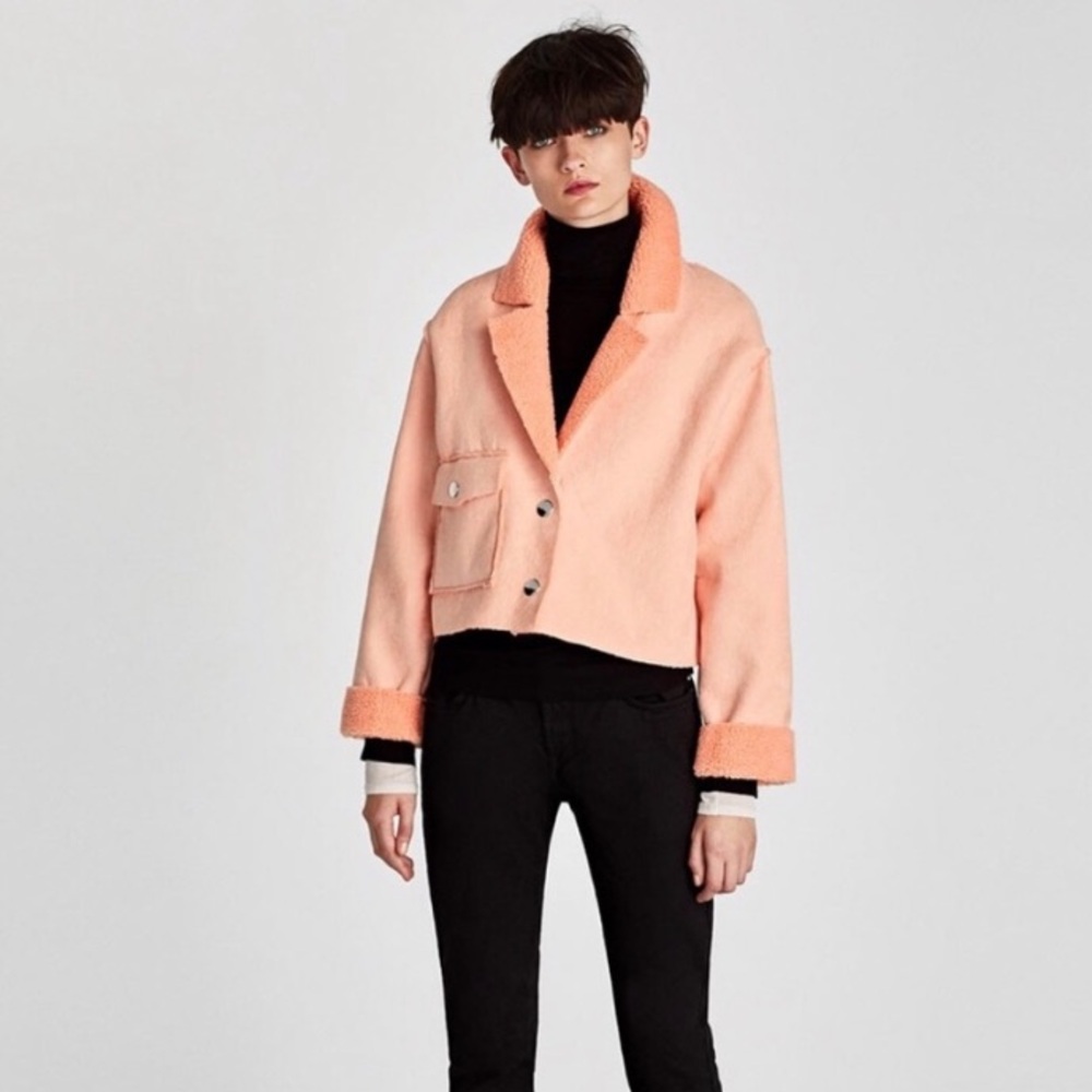 Zara Peach Faux Fur/Suede Shearling Coat